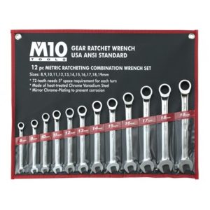 M10 Gear Ratchet Combination Wrench Set 12lr (12pcs) - 8mm To 19mm | Model : M10-005-054-712