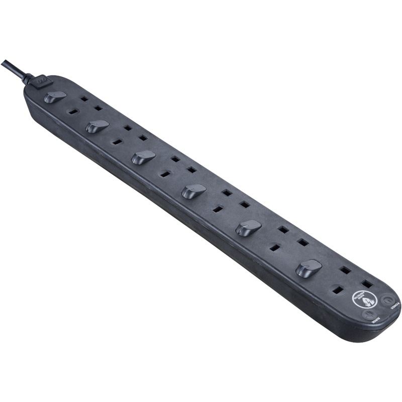 MASTERPLUG 2M EXTENSION CORD 6W BLACK SWSRG62NB-MPA