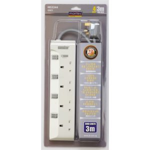 MORRIES MS 3244G (GREY) 4WAY EXTENSION CORD 3M W/ SURGE PROTECTOR