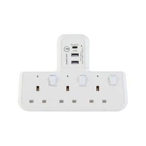 MORRIES T-SHAPE 3 WAY SOCKET ADAPTOR W/USB 2A 1C MS303USBCTSA