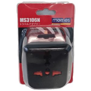 MORRIES TRAVEL ADAPTOR W/NEON INDICATOR (13A) MS3106N/BLACK