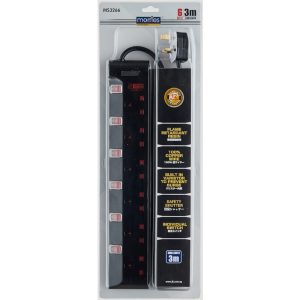 MORRIES 6WAY EXTENSION CORD 3M W/ SURGE PROTECTOR MS3266-3M/BK