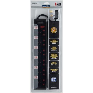 MORRIES 6WAY EXTENSION CORD 3M W/ SURGE PROTECTOR MS3266-3M/BK