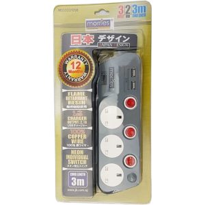 MORRIES 3M EXTENSION CORD 3W W/2USB PORTS-MS3333N3-3M/USB2.1