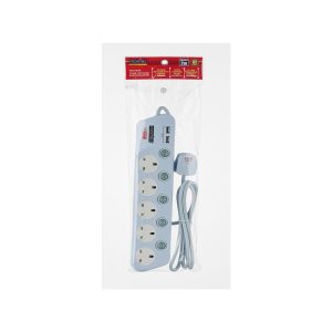 MORRIES 5WAY 13A EXT CORD 2M /2USB PORTS MS3355N5-2M/USB-B
