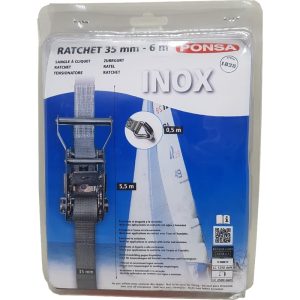 PONSA SS RATCHET 35MM DOUBLE J HOOKS 6M, LIGHT GREY BELT