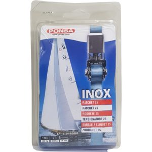 PONSA SS RATCHET 25MM DOUBLE J HOOKS 5M, LIGHT GREY BELT