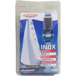PONSA SS RATCHET 25MM DOUBLE J HOOKS 5M, LIGHT GREY BELT