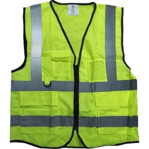 SAFETY VEST WITH REFLECTIVE X STRIP GREEN WITH ZIP & TWO POCKET