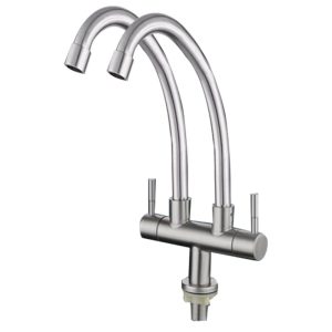 SHOWY WAND LEVER Q/T SUS 304 S/S TWIN J SPOUT SINK TAP 3498