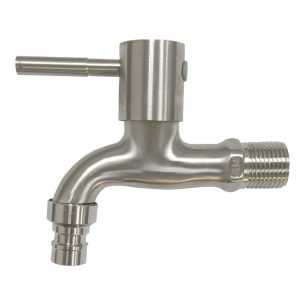 SHOWY "WAND" LEVER Q/T SUS 304 S/S HOSE UNION BIB TAP C/W FLANGE 3518