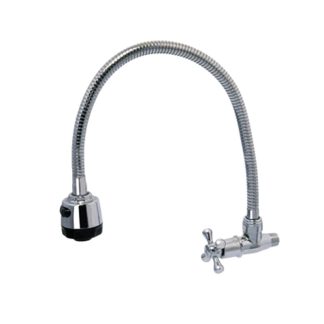 SHOWY CROSS Q-TURN WALL SINK TAP C/W 50CM FLEX SPOUT 2655NWC-F50