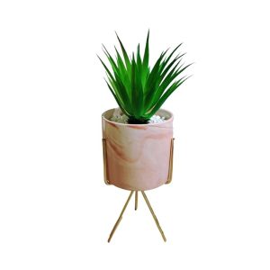 SISAL PLANT WITH PINK POT & GOLD STAND - TABLE SIZE [FAKE]