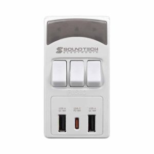 SOUNDTECH 3 WAYS ADAPTOR WITH 3.0A+C USB QUICK CHARGER WITH SWITCH PP-18SU