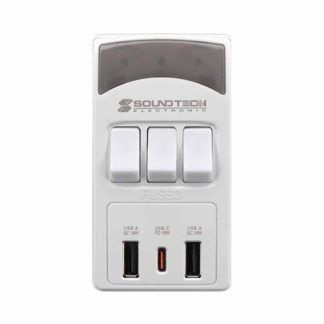 SOUNDTECH 3 WAYS ADAPTOR WITH 3.0A+C USB QUICK CHARGER WITH SWITCH PP-18SU