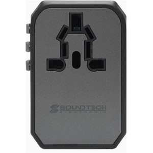 SOUNDTECH TRAVEL ADAPTOR WITH DUAL USB A+C 45W QUICK CHARGER TA-345