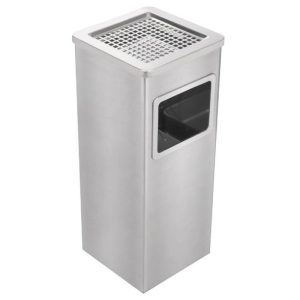 SQUARE STAINLESS STEEL BIN C/W ASH TRAY 20L - SS242461AT