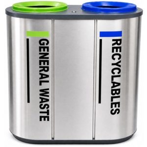 STAINLESS STEEL RECYCLING BIN C/W 2 COMPARTMENTS L786 X W416 X H783MM DUO