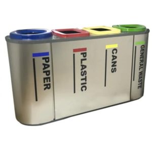 STAINLESS STEEL RECYCLING BIN C/W 4 COMPARTMENTS L1500XW420XH780MM QUATTOUR