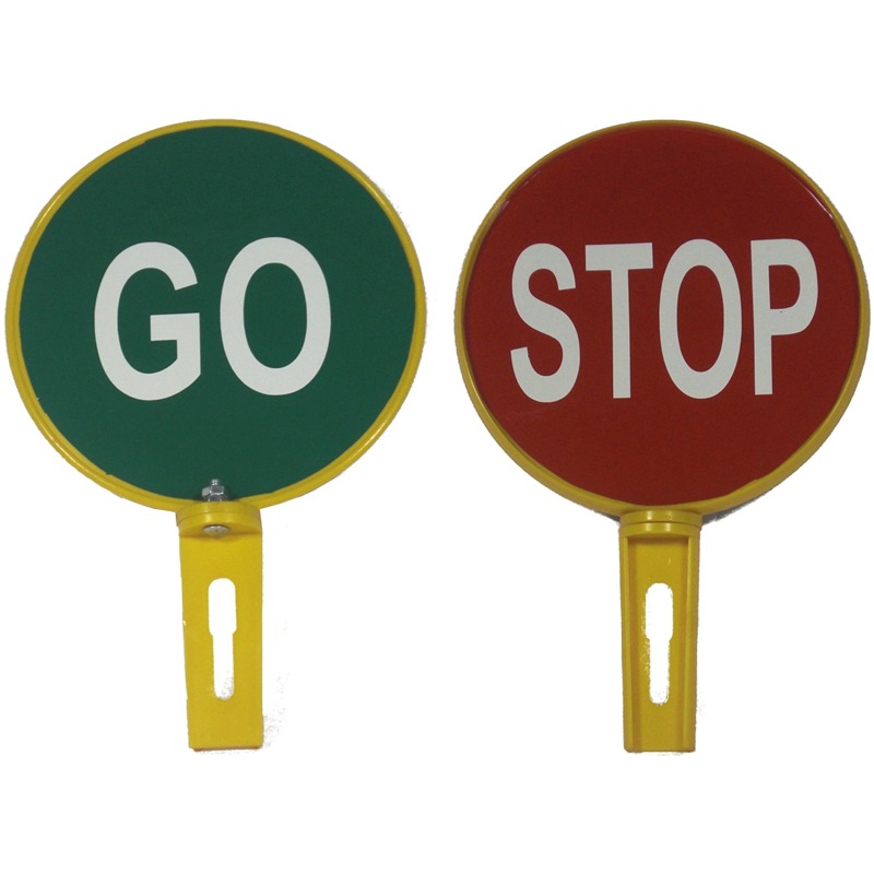 TRAFFIC REFLECTIVE DISC 200MM~STOP/GO HAND SIGN
