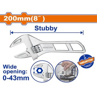 WADFOW 200MM STUBBY WIDE JAW ADJ WRENCH 0-43MM WAW7108