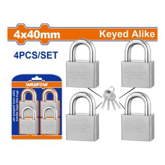 WADFOW 4PCS 40MM KEY-ALIKED SQ TYPE VANE PADLOCK SET WPDS444