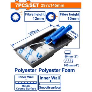 WADFOW 7 IN 1 50 & 100MM PAINT ROLLER & TRAY SET WCB3H71