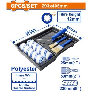 WADFOW 6 IN 1, 9" 230MM PAINT ROLLER+REFILL+PAINT BRUSHES+TRAY SET WCB3H62