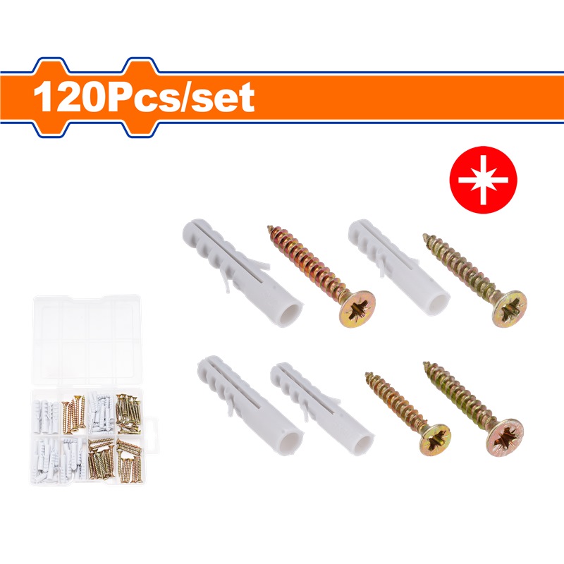 WADFOW 120PCS CLIPBOARD ASSORTED SCREW & PLUG KIT WXT3B01
