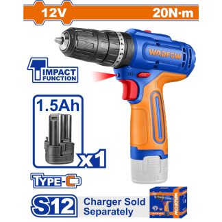 WADFOW 12V TYPE C 10MM CORDLESS IMPACT DRILL 1X1.5AH BATT WCDS5681