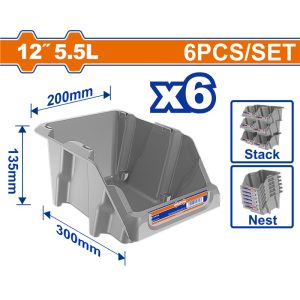 WADFOW 6PCS 12" STACKABLE STORAGE BIN SET 300MMX200MM X135MM WTB0604