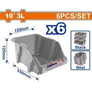 WADFOW 6PCS 10" STORAGE BIN SET 250MMX155MM X125MM WTB0603