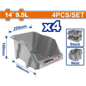 WADFOW 4PCS 14" STACKABLE STORAGE BIN SET 360MMX255MM X160MM WTB0605
