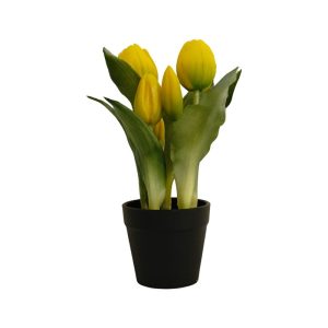 YELLOW TULIP PLANT WITH BLACK POT - TABLE SIZE [FAKE]