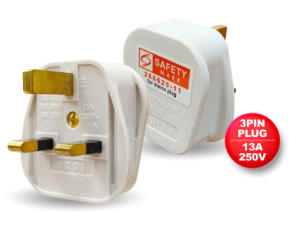 13A 3-pin plug top, fused, 250V, white with red label