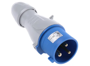 16A 2P+E industrial plug, blue and grey, IP67 waterproof, 3 round pins